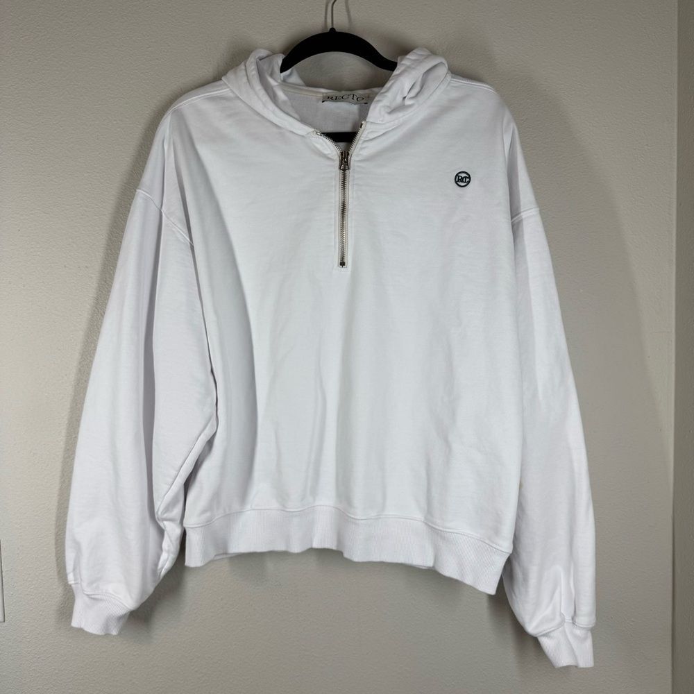 Recto Sweatshirt White 1/4 Zip Hoodie Mens Size Medium Flawed